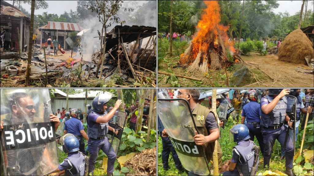 লালমনিরহাটে পুলিশের সঙ্গে জনতার সংঘর্ষ, ডিসি-এসপির গাড়ি ভাঙচুর